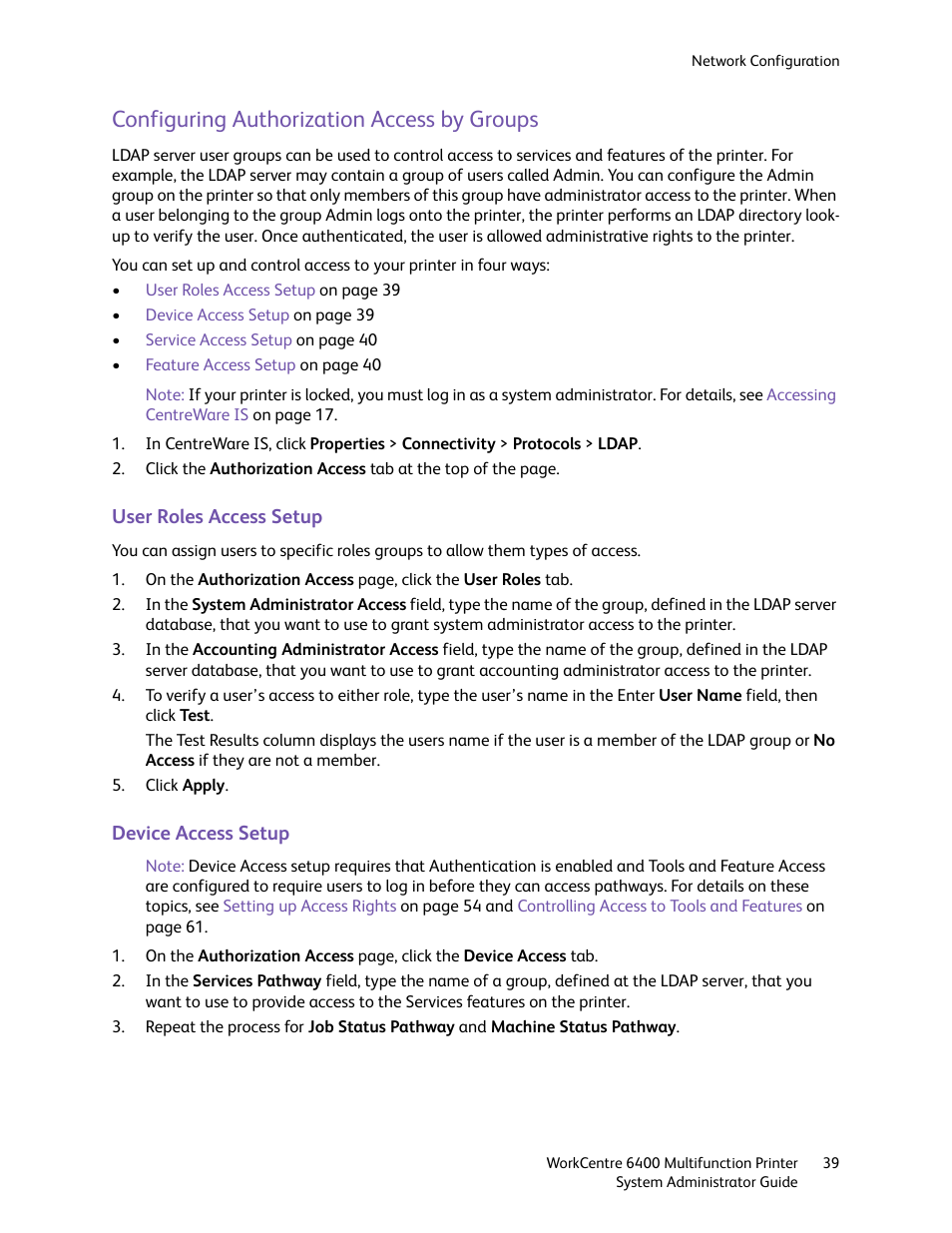 Configuring authorization access by groups | Xerox WorkCentre 6400 User Manual | Page 39 / 184