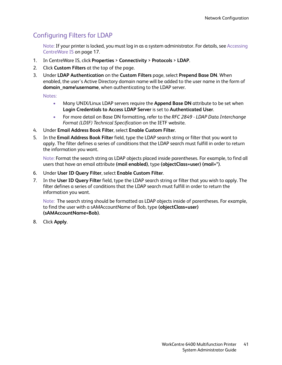 Configuring filters for ldap | Xerox WorkCentre 6400 User Manual | Page 41 / 184