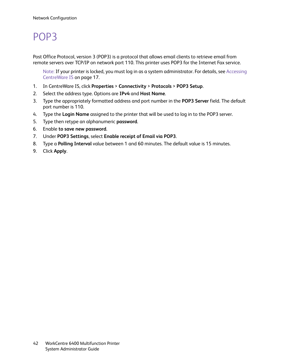 Pop3 | Xerox WorkCentre 6400 User Manual | Page 42 / 184