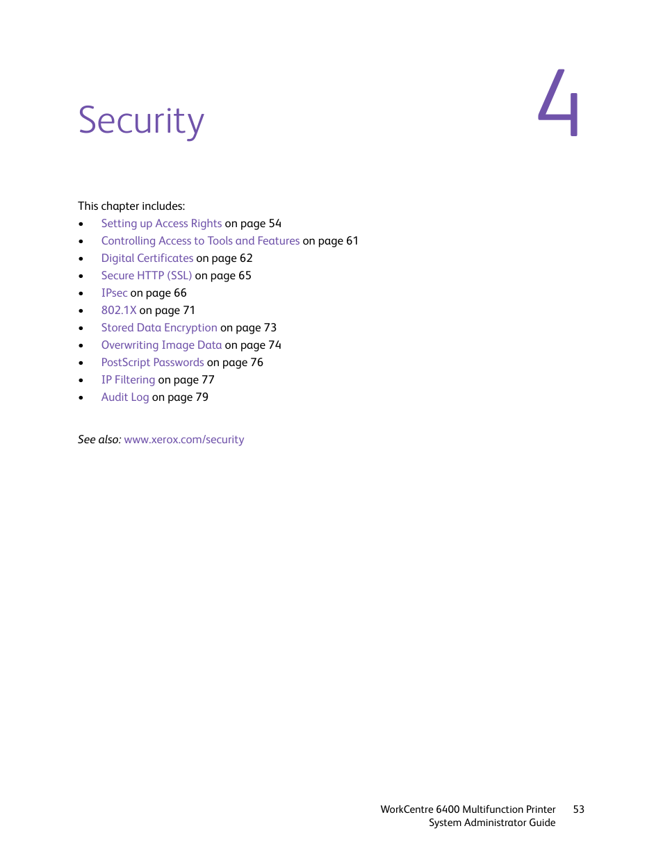 Security | Xerox WorkCentre 6400 User Manual | Page 53 / 184