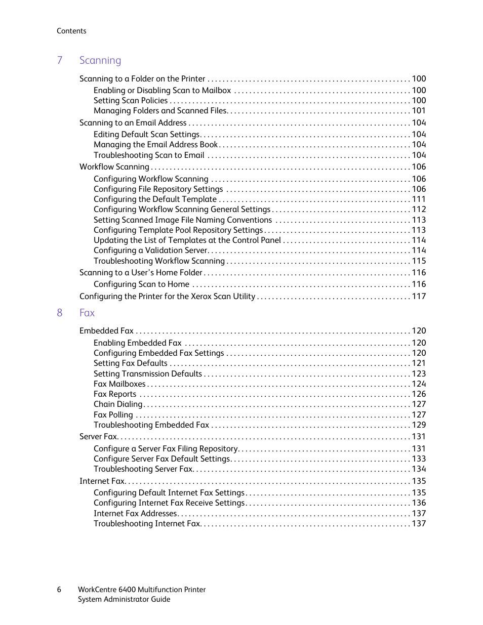 7scanning, 8fax | Xerox WorkCentre 6400 User Manual | Page 6 / 184