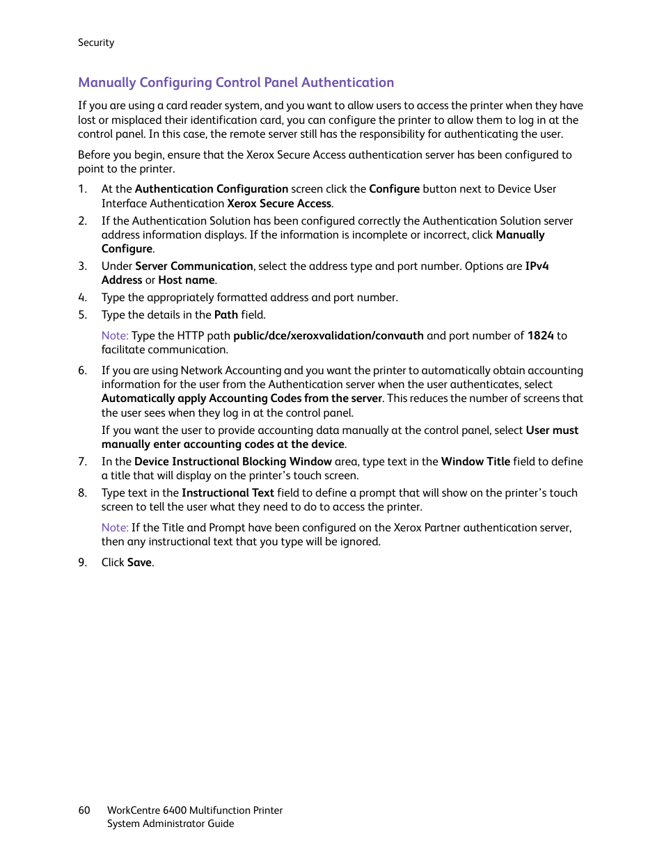 Ils, see, Manually configuring, Control panel authentication | Xerox WorkCentre 6400 User Manual | Page 60 / 184