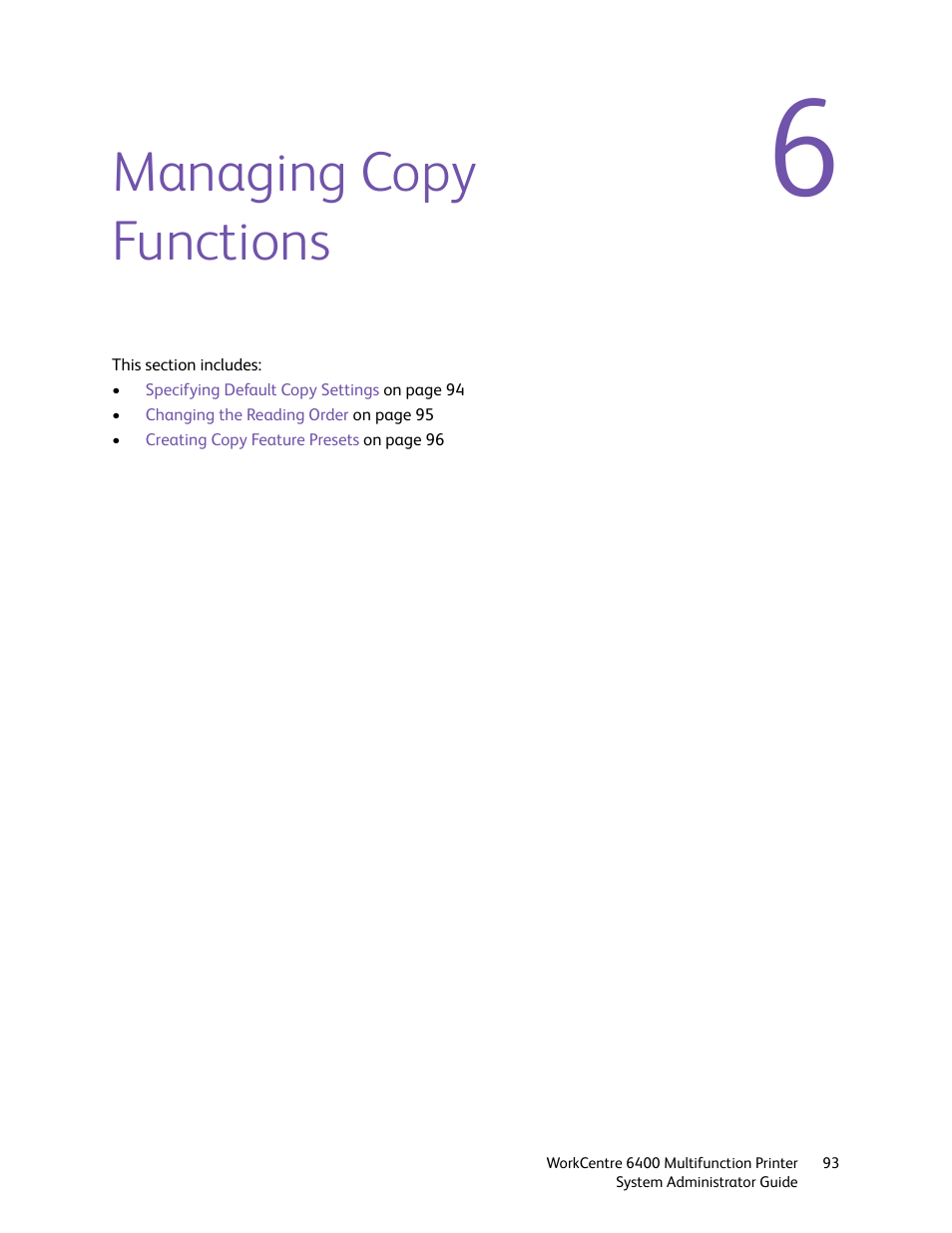 Managing copy functions | Xerox WorkCentre 6400 User Manual | Page 93 / 184