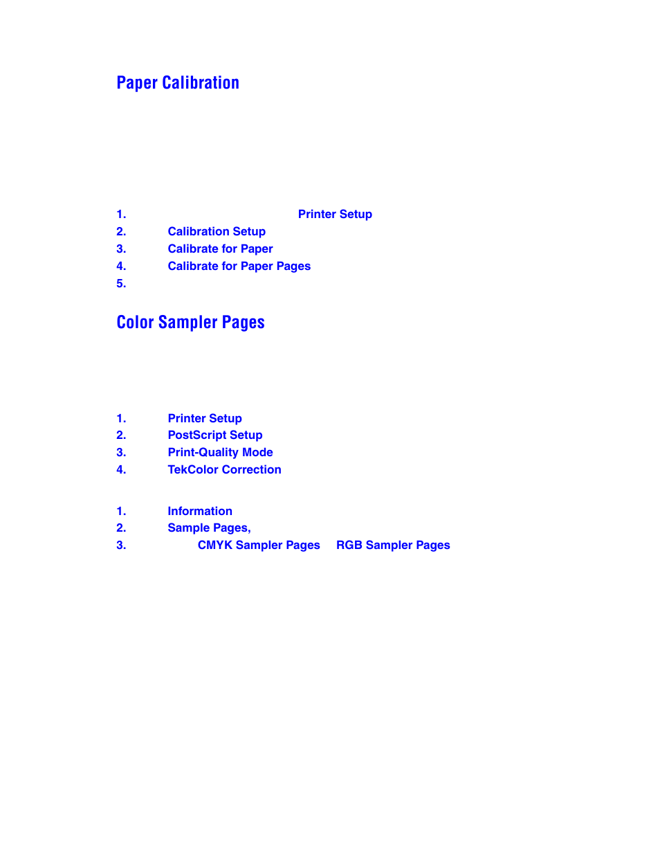 Paper calibration, Color sampler pages | Xerox COLOR LASER PRINTER 7750 User Manual | Page 4 / 4
