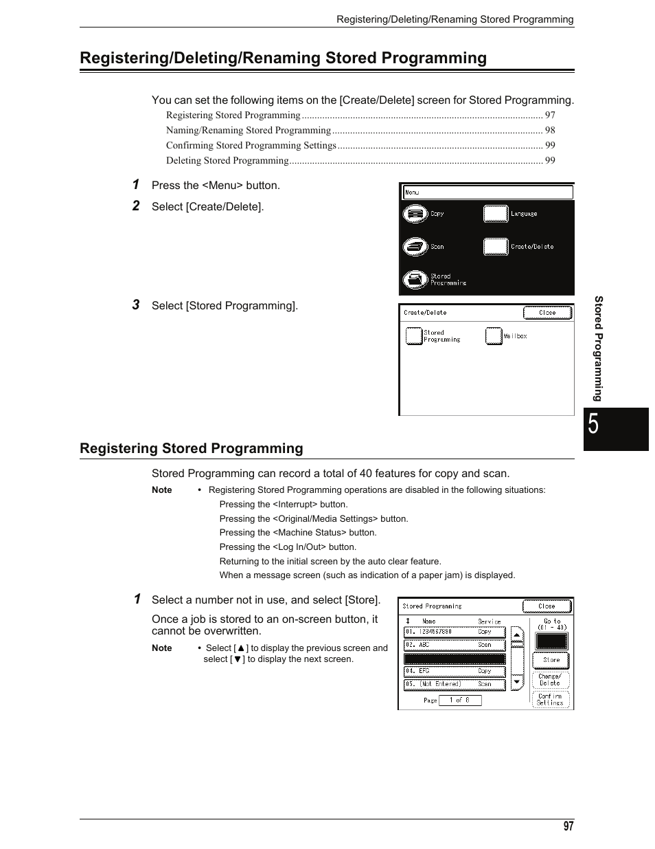 Registering/deleting/renaming stored programming, Registering stored programming | Xerox 701P44973 User Manual | Page 105 / 206