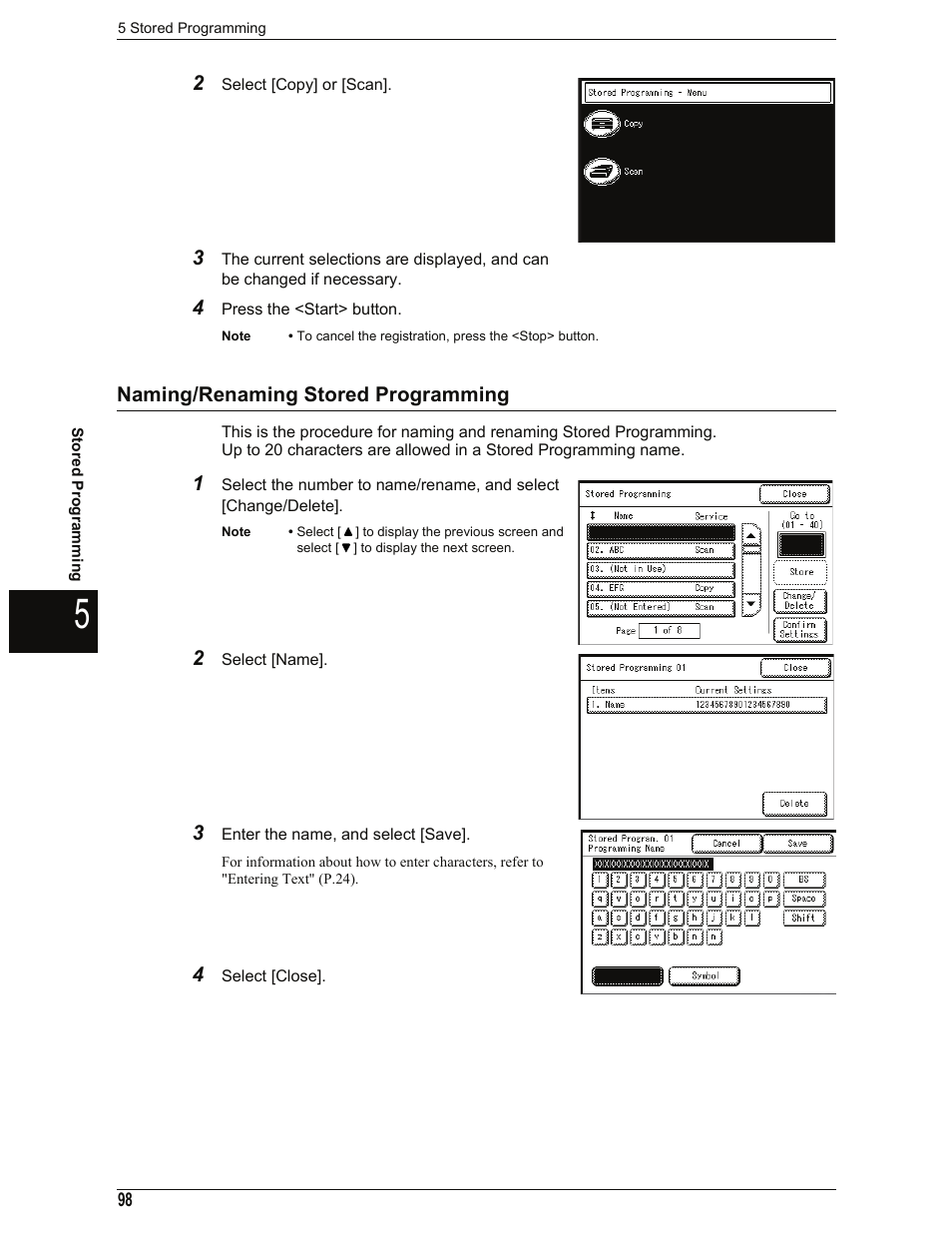 Naming/renaming stored programming | Xerox 701P44973 User Manual | Page 106 / 206