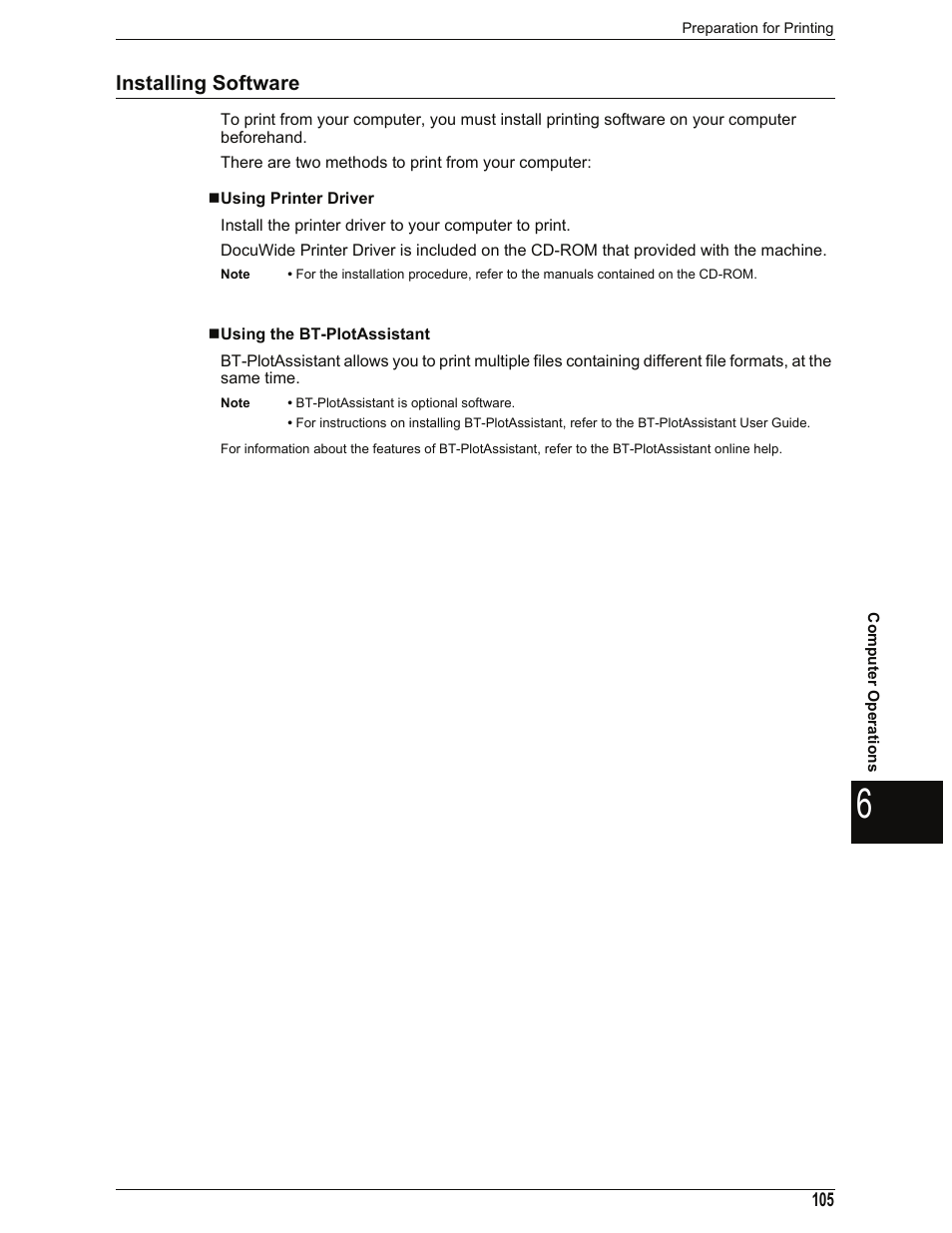 Installing software, Using printer driver, Using the bt-plotassistant | Xerox 701P44973 User Manual | Page 113 / 206