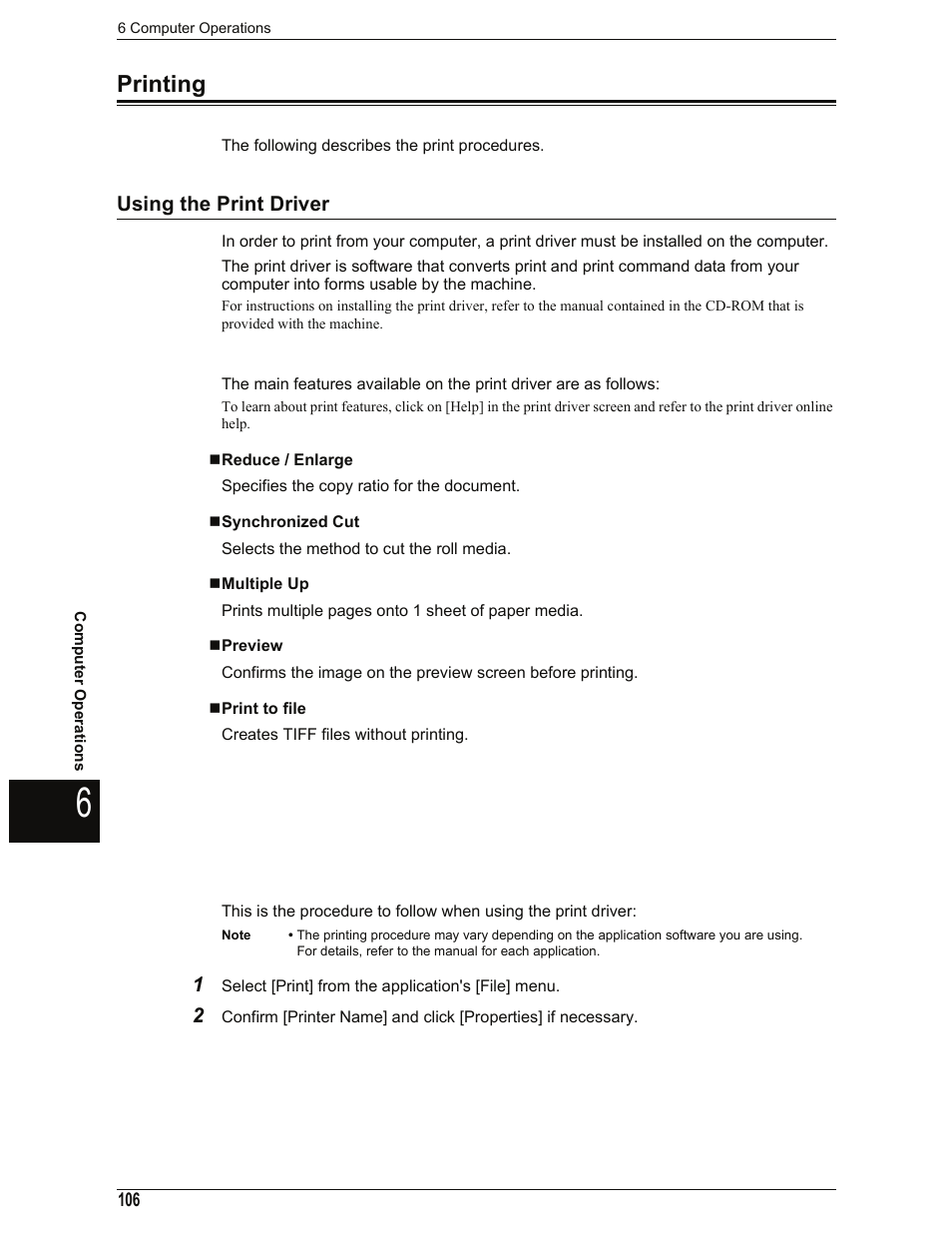 Printing, Using the print driver, Reduce / enlarge | Synchronized cut, Multiple up, Preview, Print to file | Xerox 701P44973 User Manual | Page 114 / 206