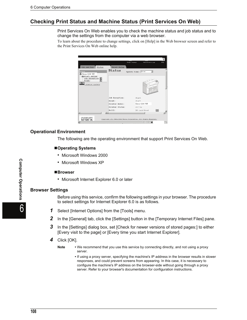 Operational environment, Operating systems, Browser | Browser settings | Xerox 701P44973 User Manual | Page 116 / 206