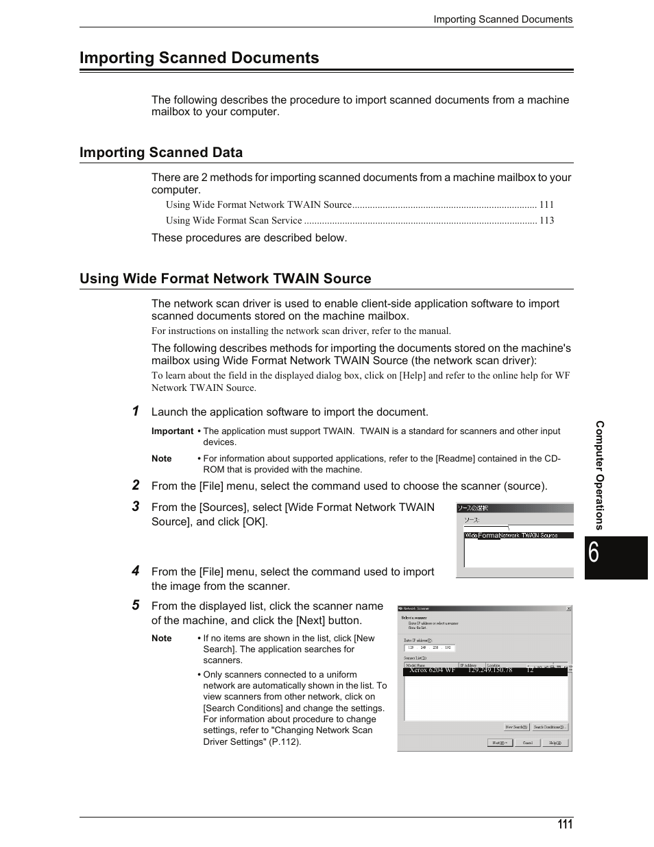 Importing scanned documents, Importing scanned data, Using wide format network twain source | Xerox 701P44973 User Manual | Page 119 / 206