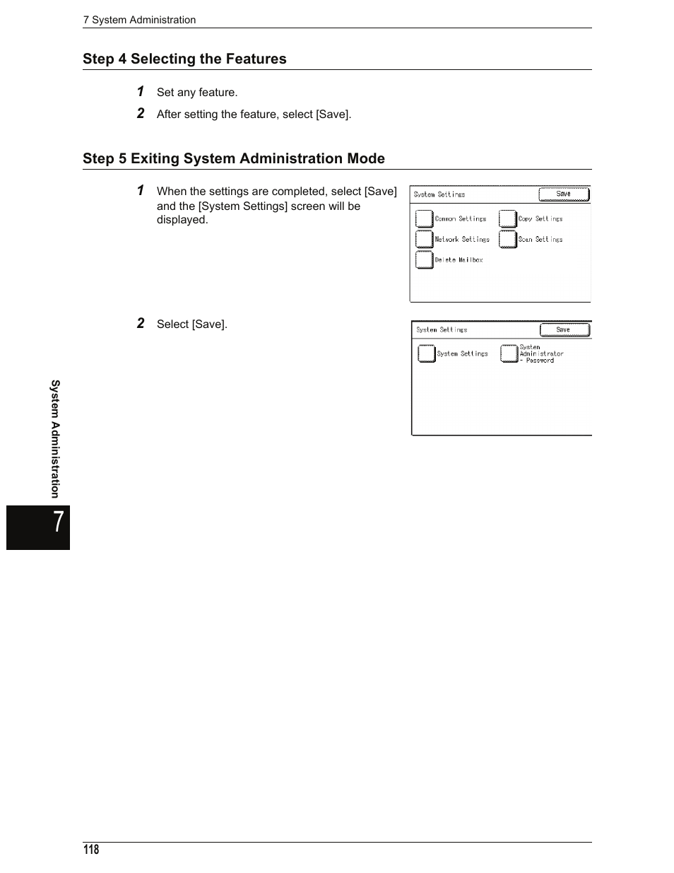 Step 4 selecting the features, Step 5 exiting system administration mode | Xerox 701P44973 User Manual | Page 126 / 206