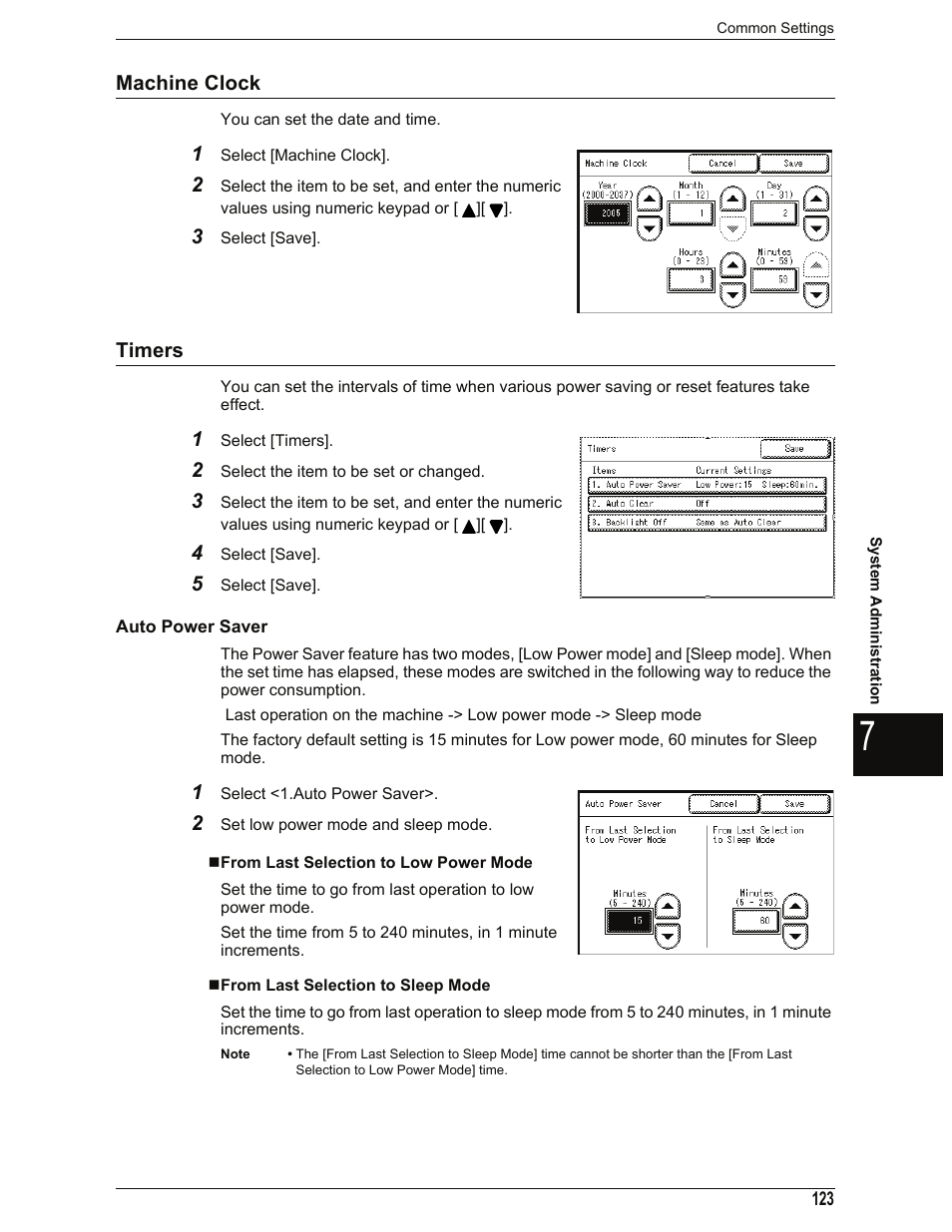 Machine clock, Timers, Auto power saver | From last selection to low power mode, From last selection to sleep mode, Machine clock timers | Xerox 701P44973 User Manual | Page 131 / 206