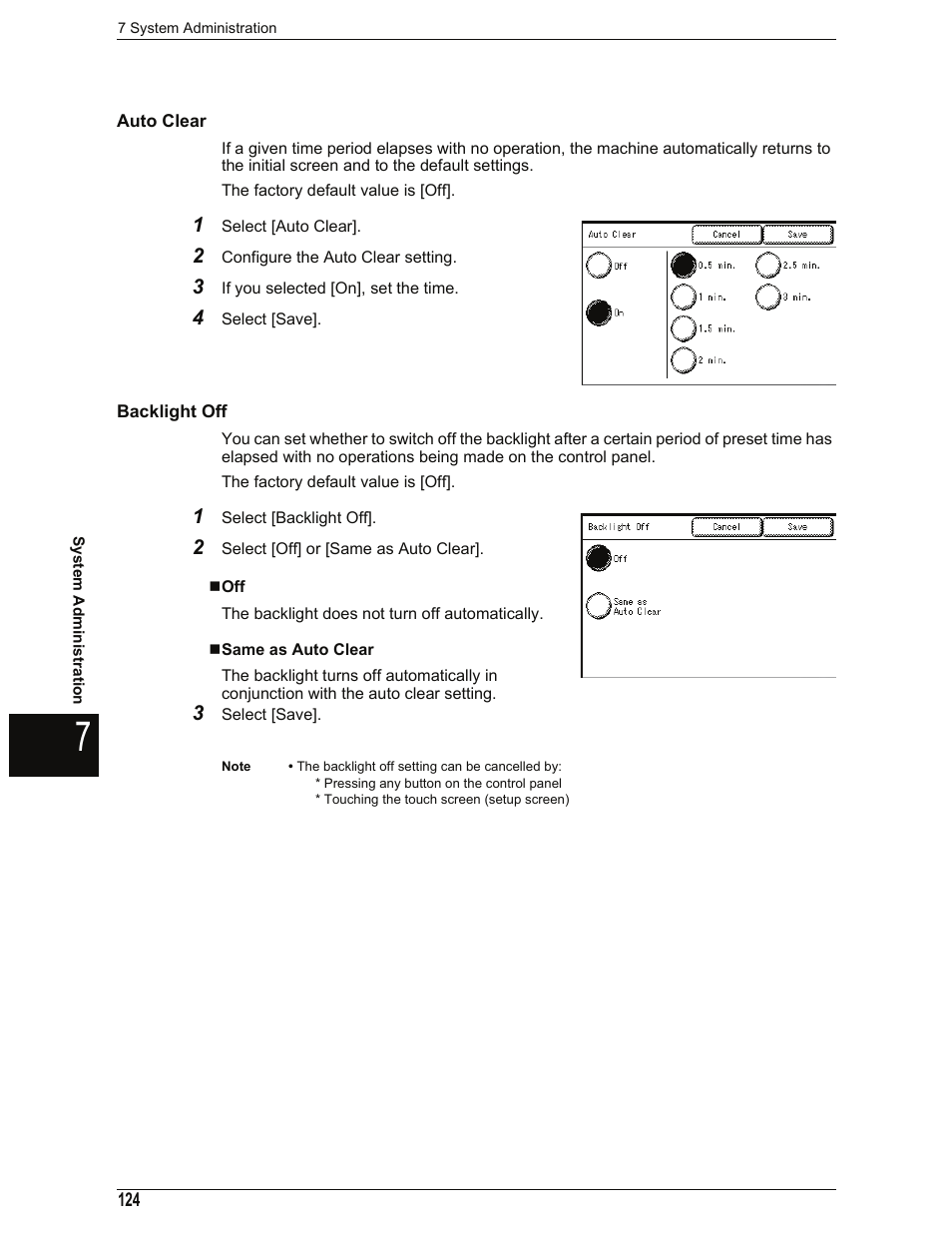 Auto clear, Backlight off, Same as auto clear | Xerox 701P44973 User Manual | Page 132 / 206