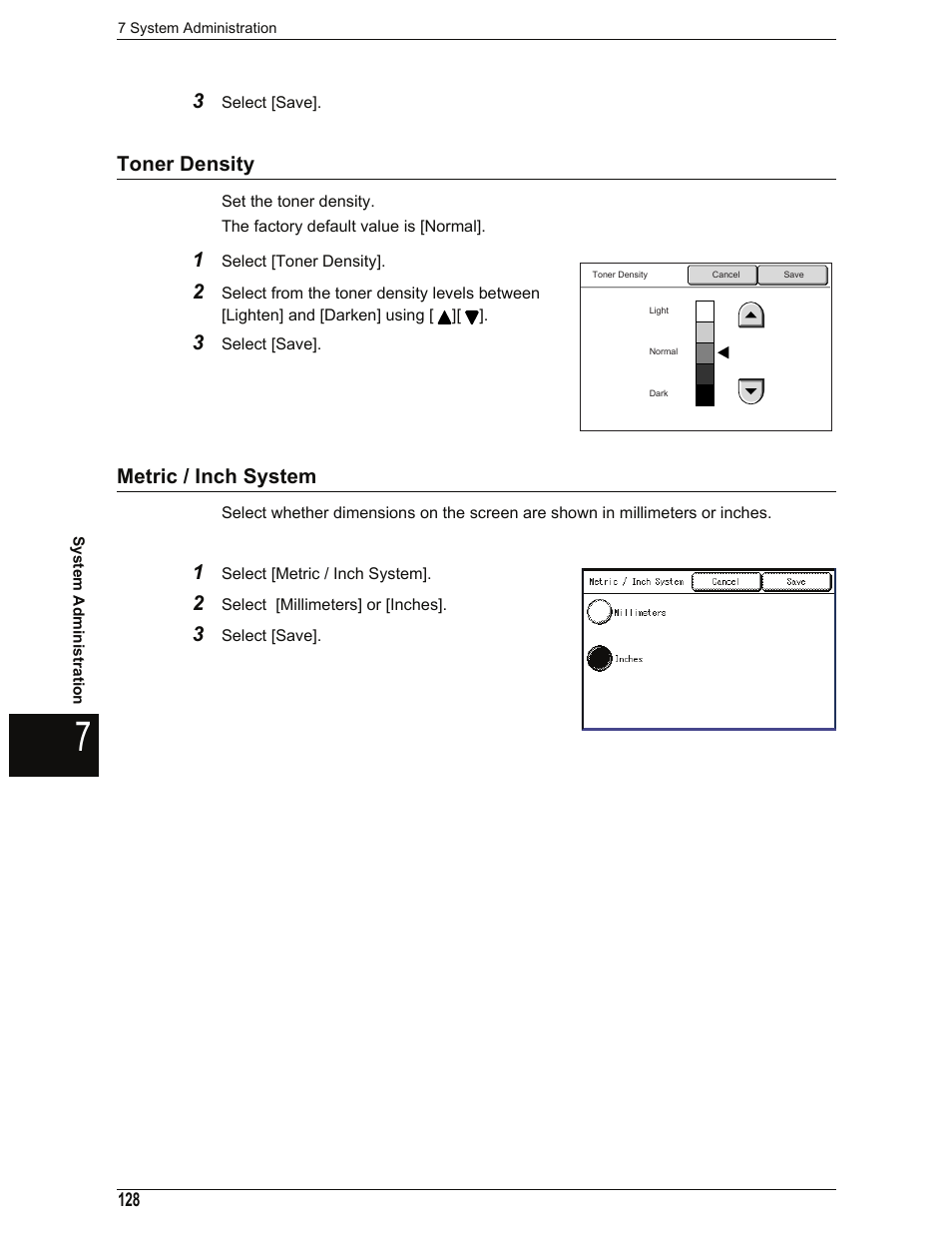 Toner density, Metric / inch system, Toner density metric / inch system | Xerox 701P44973 User Manual | Page 136 / 206