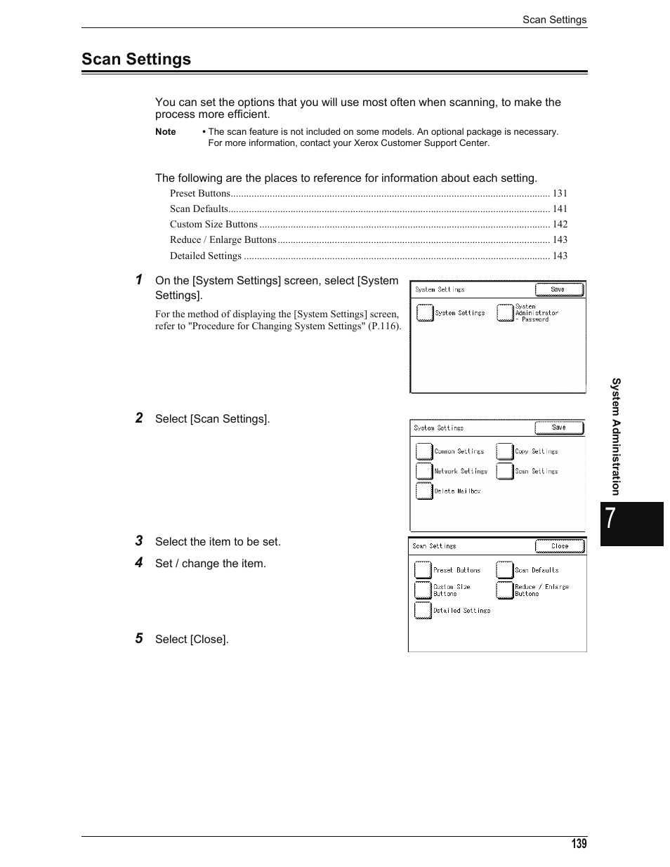 Scan settings, R to "scan settings" (p.139) | Xerox 701P44973 User Manual | Page 147 / 206