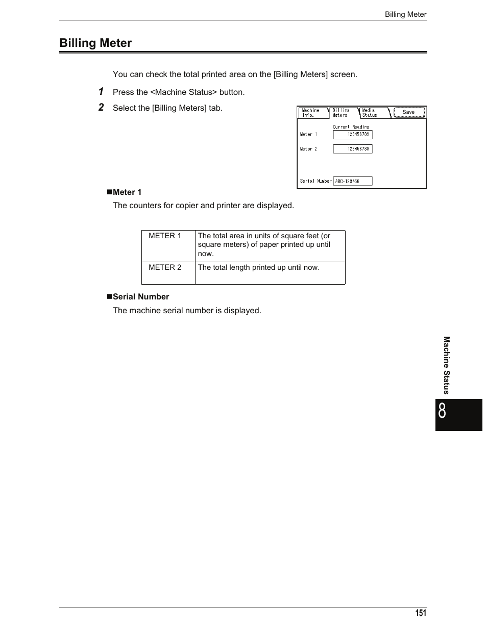 Billing meter, Meter 1, Serial number | Xerox 701P44973 User Manual | Page 159 / 206
