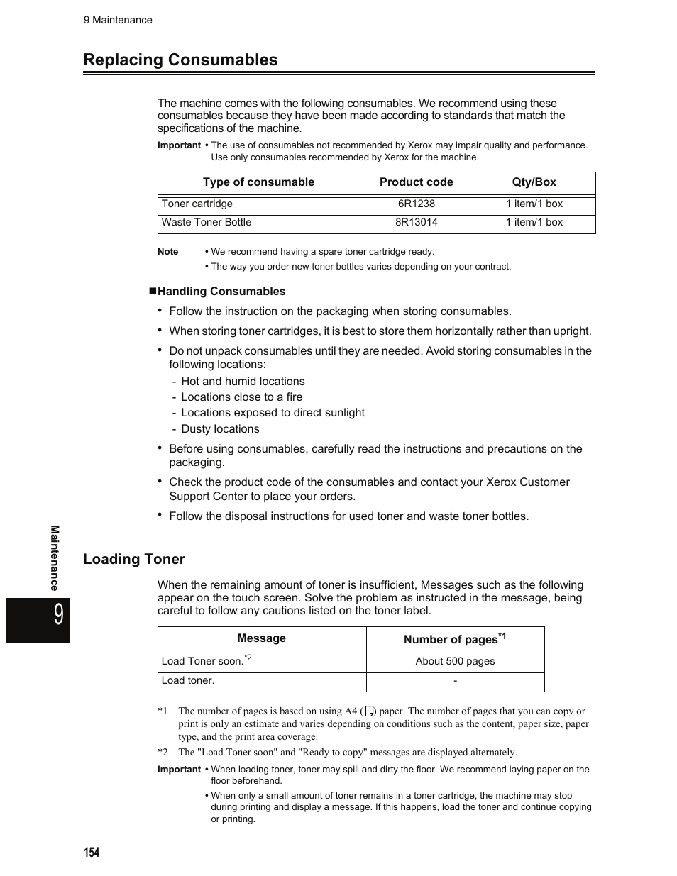 Replacing consumables, Handling consumables, Loading toner | Xerox 701P44973 User Manual | Page 162 / 206