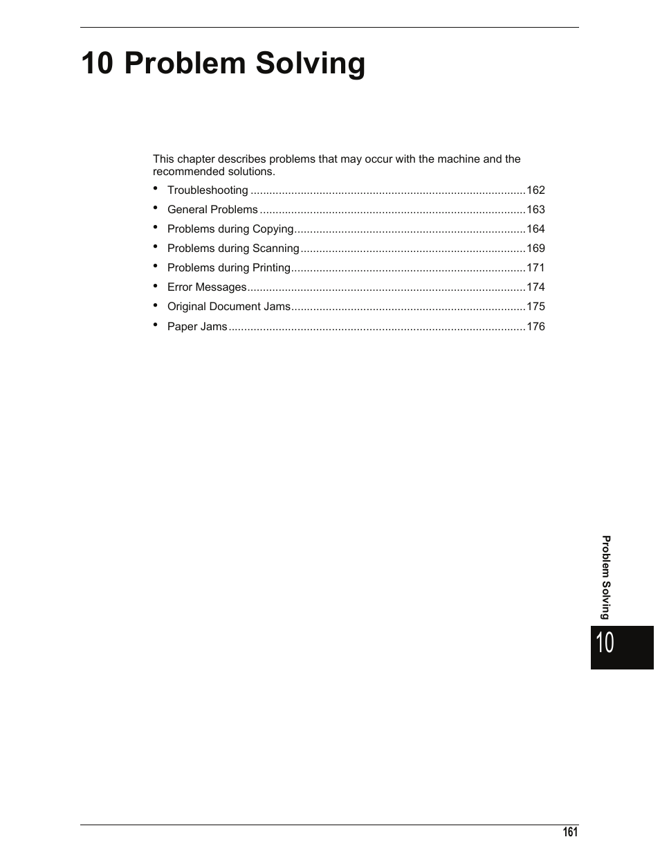 10 problem solving, Problem solving | Xerox 701P44973 User Manual | Page 169 / 206