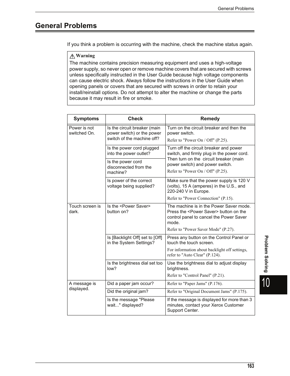 General problems, Refer to "general problems" (p.163) | Xerox 701P44973 User Manual | Page 171 / 206