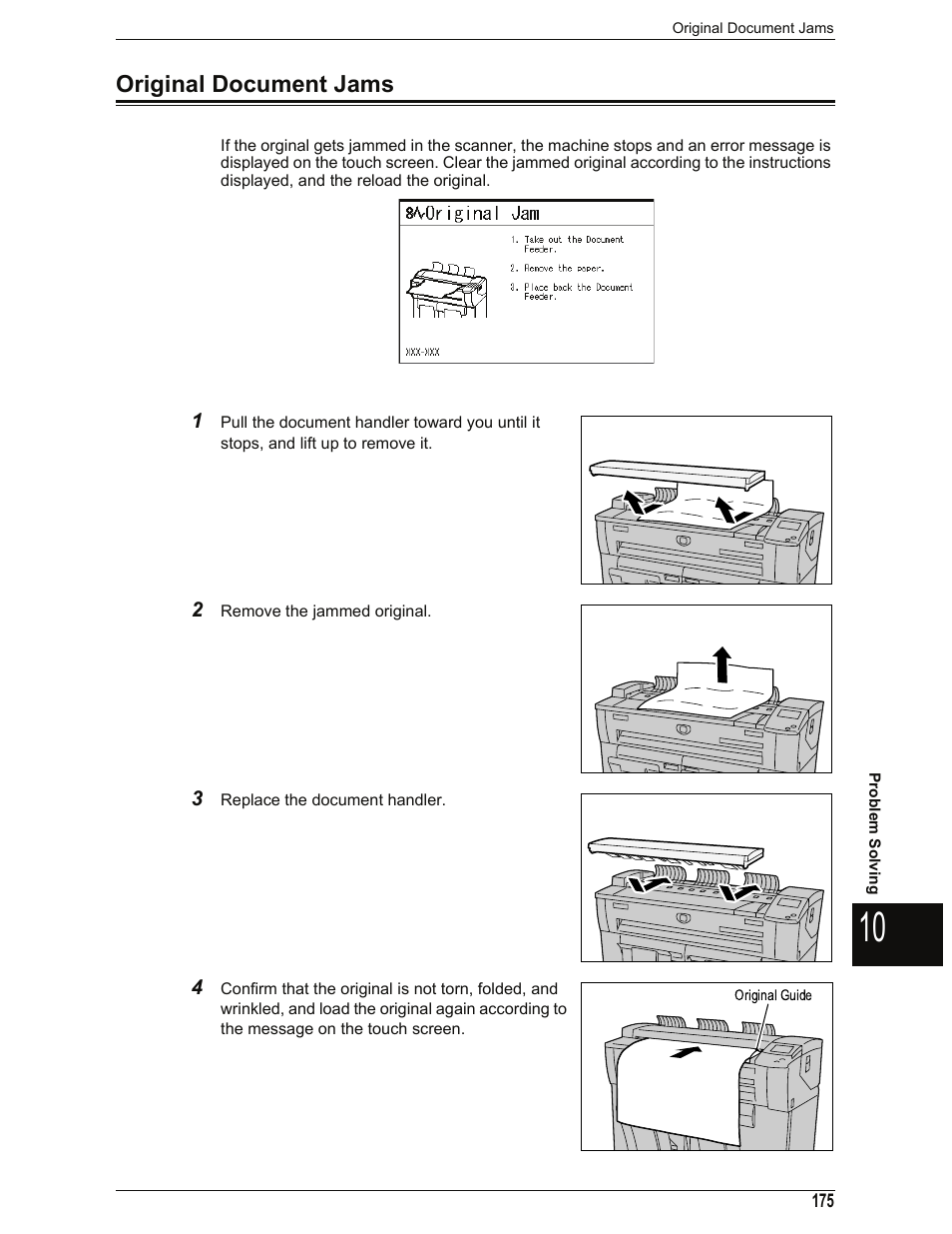 Original document jams, R to "original document jams" (p.175) | Xerox 701P44973 User Manual | Page 183 / 206