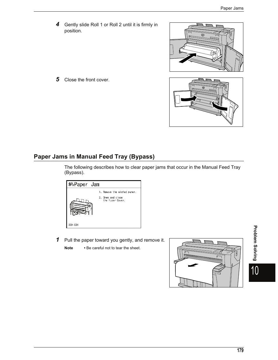 Paper jams in manual feed tray (bypass), Paper jams in manual feed tray (bypass) (p.179) | Xerox 701P44973 User Manual | Page 187 / 206