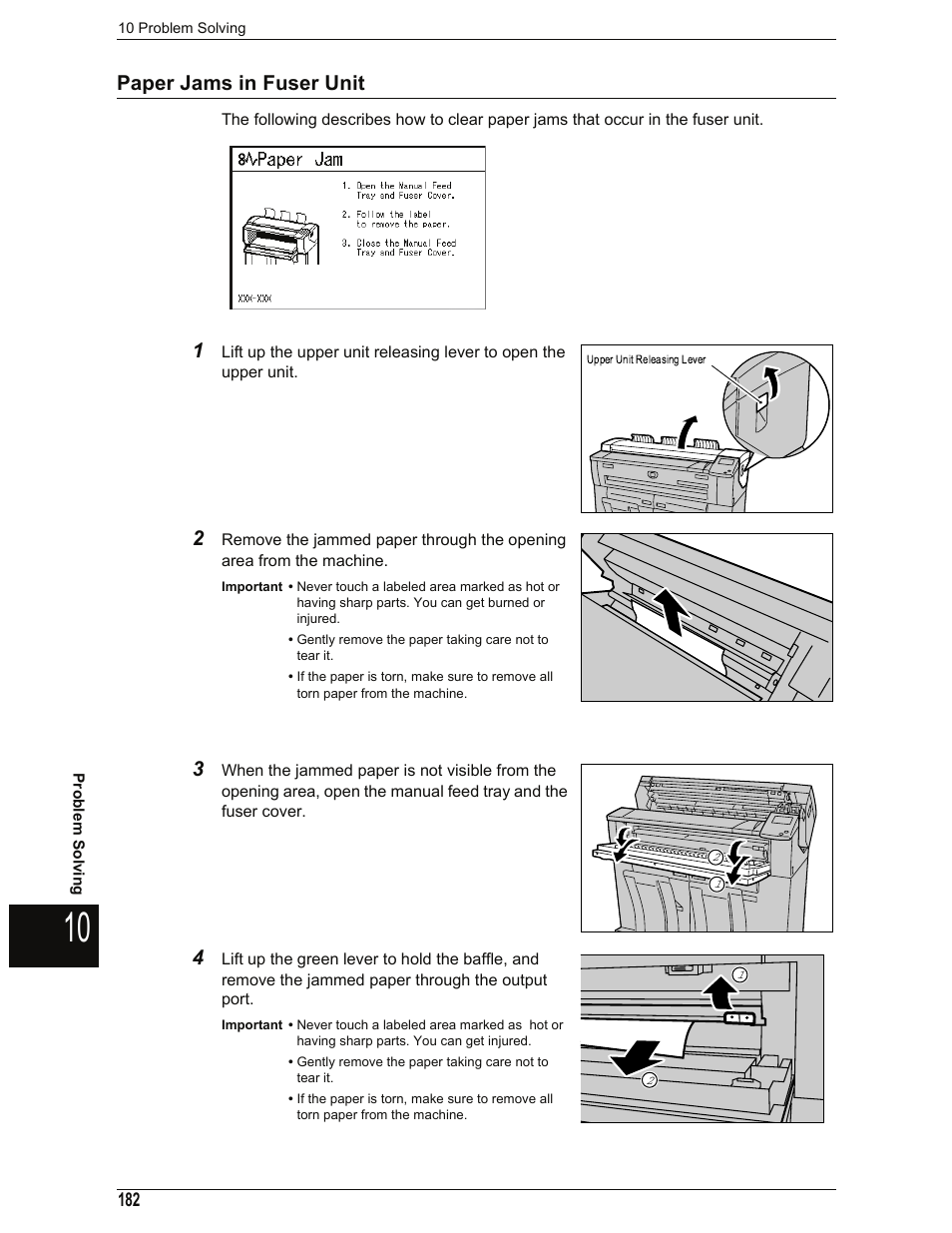 Paper jams in fuser unit, Paper jams in fuser unit (p.182) | Xerox 701P44973 User Manual | Page 190 / 206