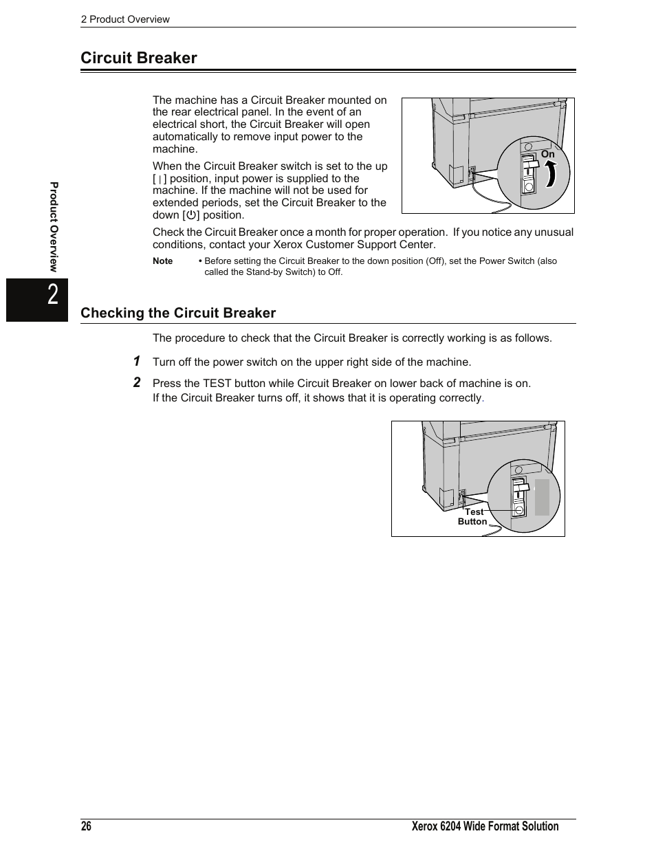 Circuit breaker, Checking the circuit breaker | Xerox 701P44973 User Manual | Page 34 / 206