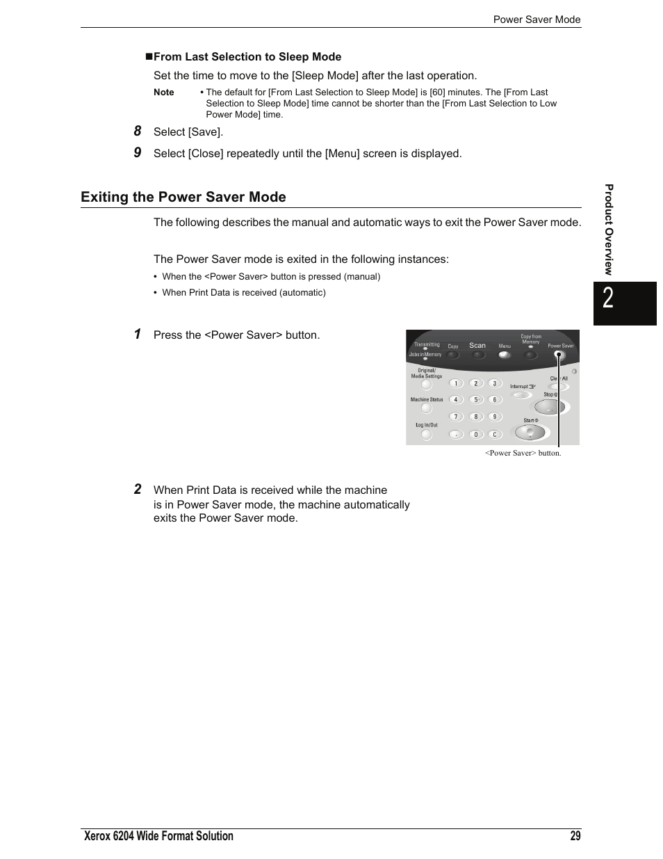 From last selection to sleep mode, Exiting the power saver mode | Xerox 701P44973 User Manual | Page 37 / 206