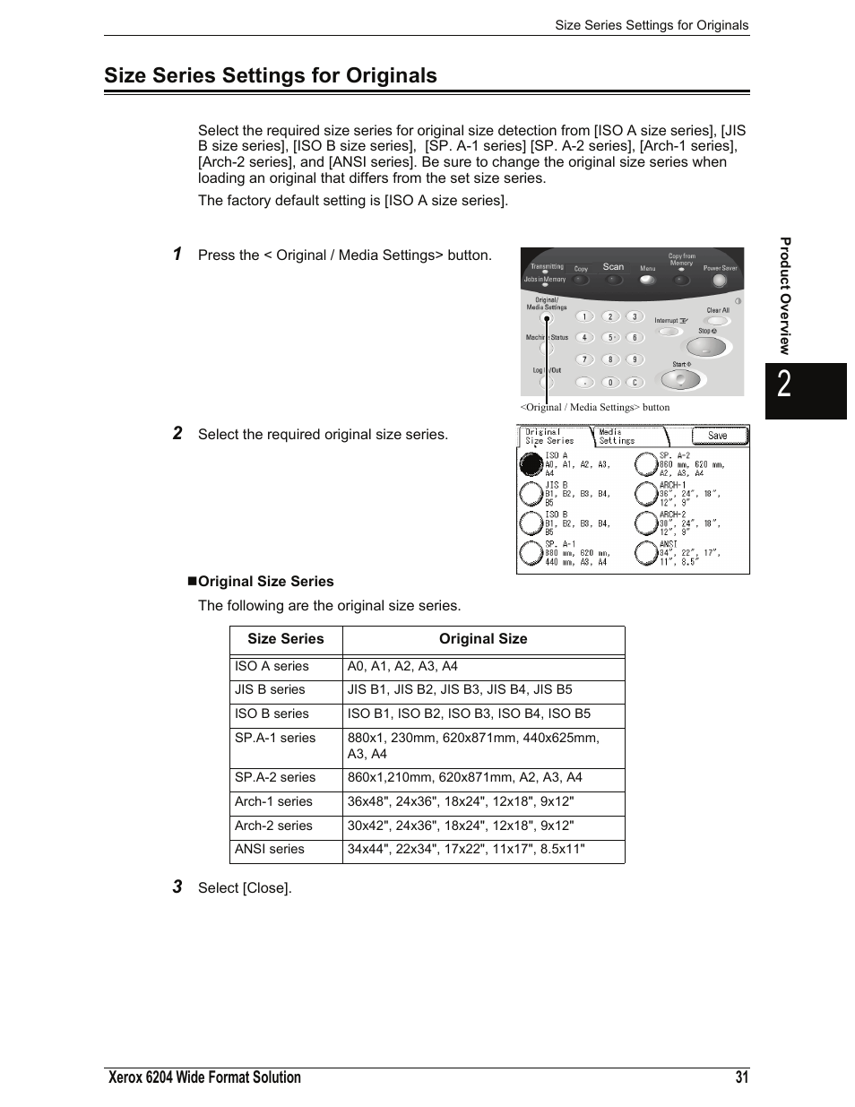 Size series settings for originals, Original size series | Xerox 701P44973 User Manual | Page 39 / 206