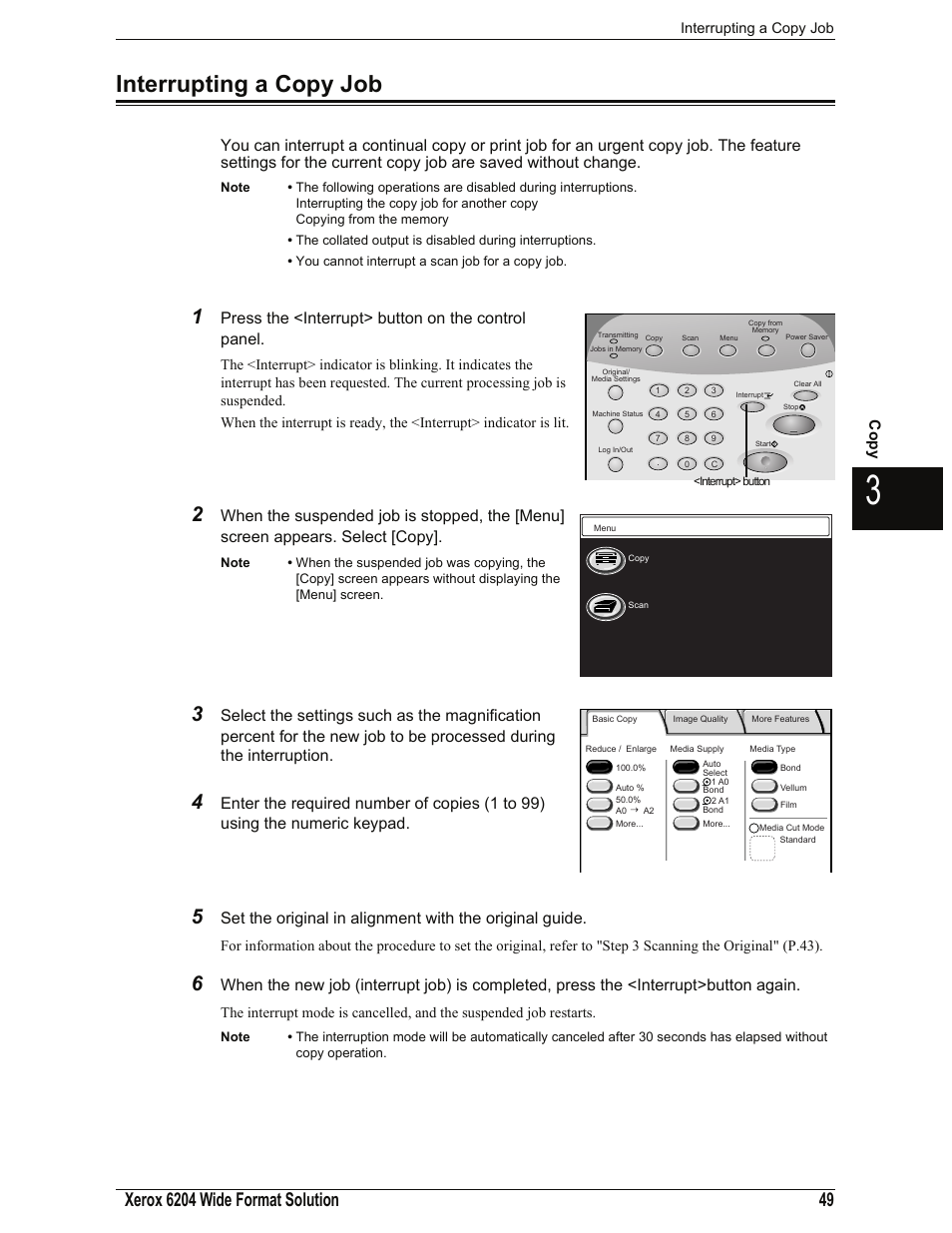 Interrupting a copy job, Press the <interrupt> button on the control panel, Co p y | Xerox 701P44973 User Manual | Page 57 / 206