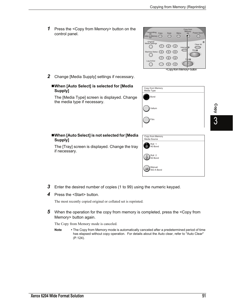 When [auto select] is selected for [media supply, Press the <start> button, Co p y | Xerox 701P44973 User Manual | Page 59 / 206
