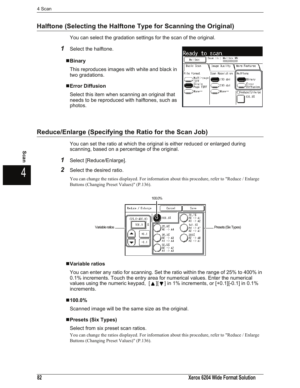 Binary, Error diffusion, Variable ratios | Presets (six types) | Xerox 701P44973 User Manual | Page 90 / 206