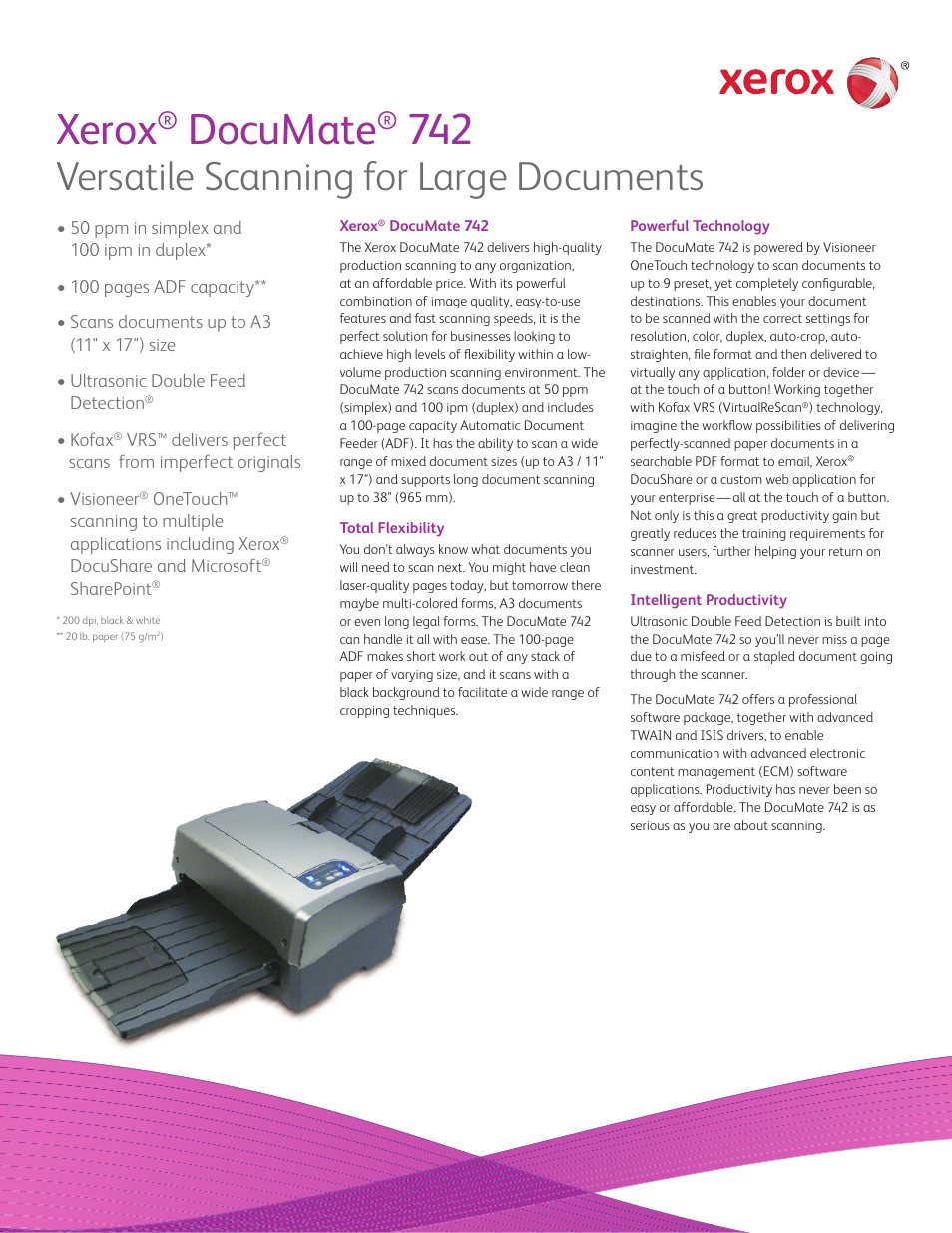 Xerox DocuMate 742 User Manual | 2 pages