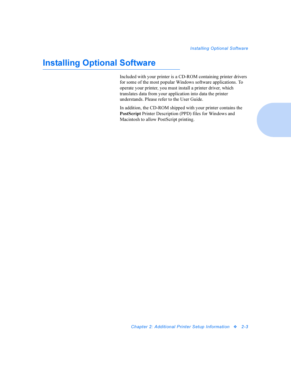 Installing optional software, Installing optional software -3 | Xerox DocuPrint Personal Laser Printer P1202 User Manual | Page 17 / 88