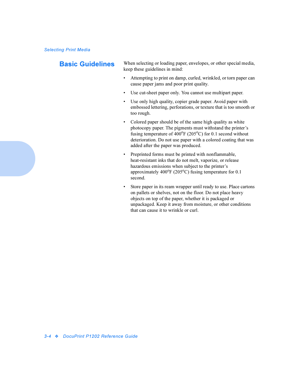 Basic guidelines, Basic guidelines -4 | Xerox DocuPrint Personal Laser Printer P1202 User Manual | Page 24 / 88