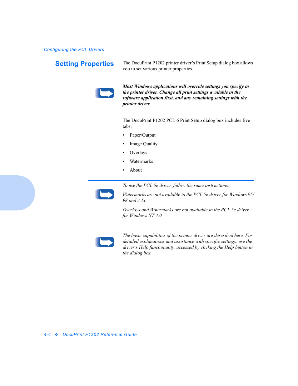 Setting properties, Setting properties -4 | Xerox DocuPrint Personal Laser Printer P1202 User Manual | Page 28 / 88
