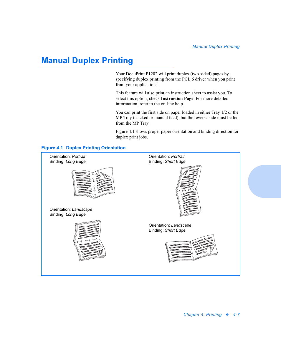 Manual duplex printing, Manual duplex printing -7 | Xerox DocuPrint Personal Laser Printer P1202 User Manual | Page 31 / 88