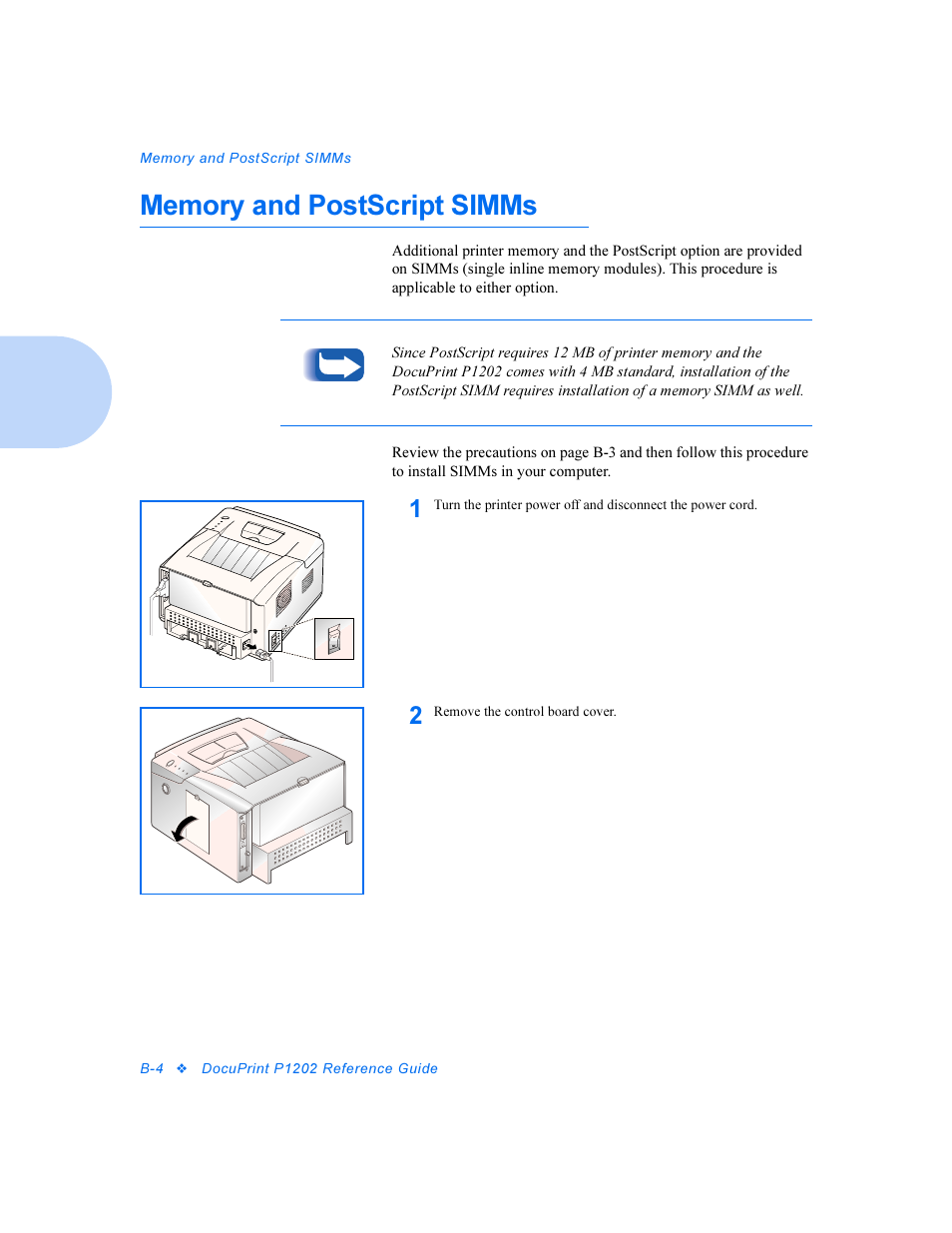 Memory and postscript simms | Xerox DocuPrint Personal Laser Printer P1202 User Manual | Page 68 / 88