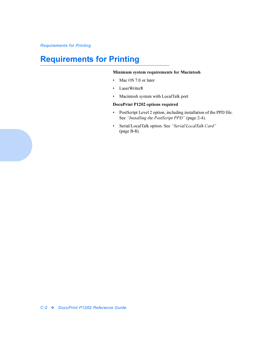 Requirements for printing | Xerox DocuPrint Personal Laser Printer P1202 User Manual | Page 80 / 88
