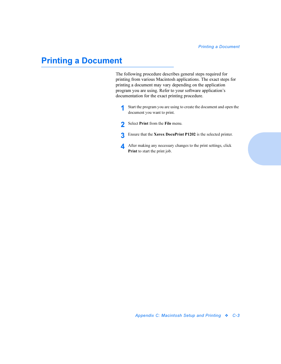 Printing a document | Xerox DocuPrint Personal Laser Printer P1202 User Manual | Page 81 / 88