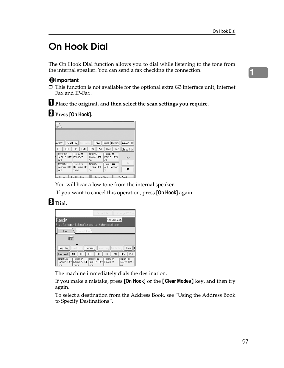 On hook dial, 1on hook dial | Xerox C3000 User Manual | Page 107 / 298