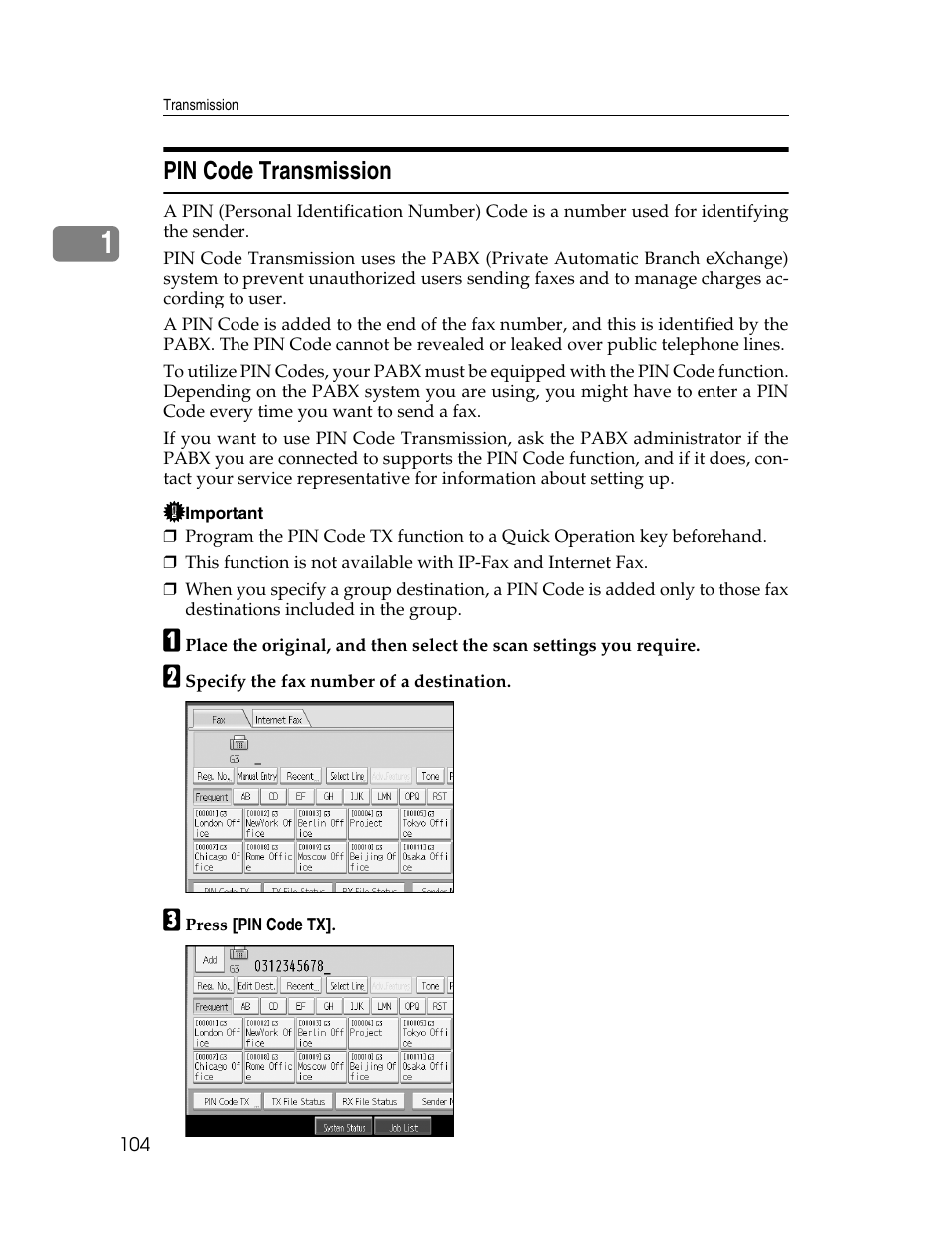 Pin code transmission | Xerox C3000 User Manual | Page 114 / 298