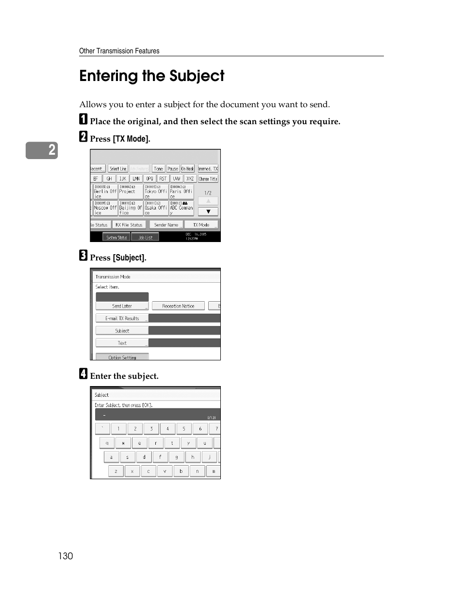 Entering the subject, P.130 “entering the subject, 2entering the subject | Xerox C3000 User Manual | Page 140 / 298