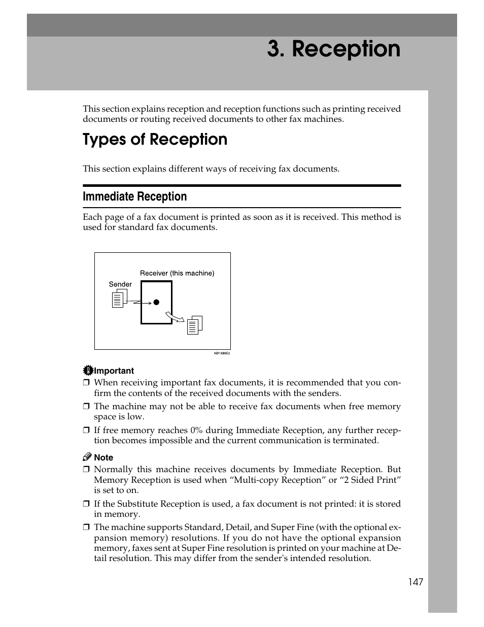 Reception, Types of reception, Immediate reception | Xerox C3000 User Manual | Page 157 / 298