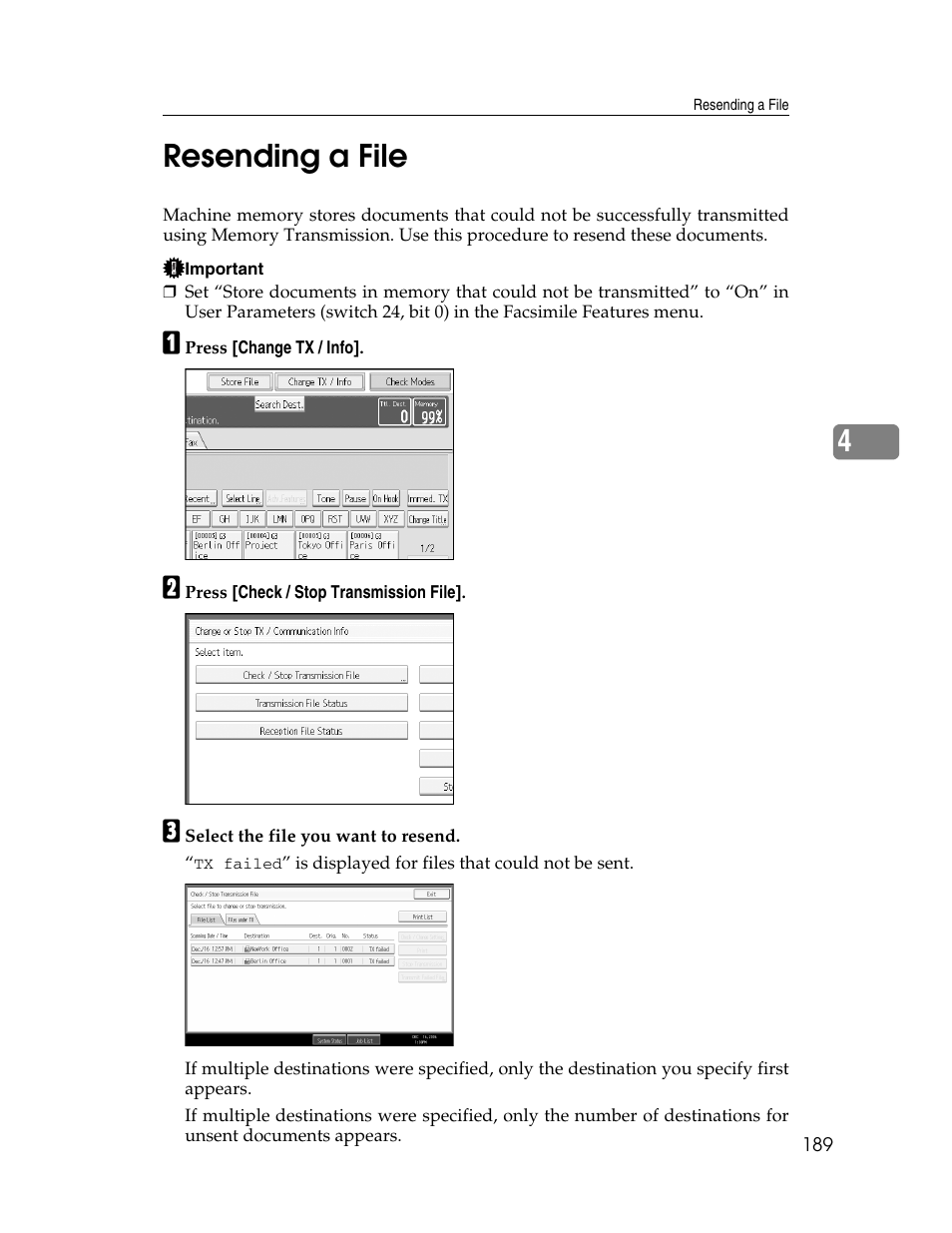 Resending a file, 4resending a file | Xerox C3000 User Manual | Page 199 / 298