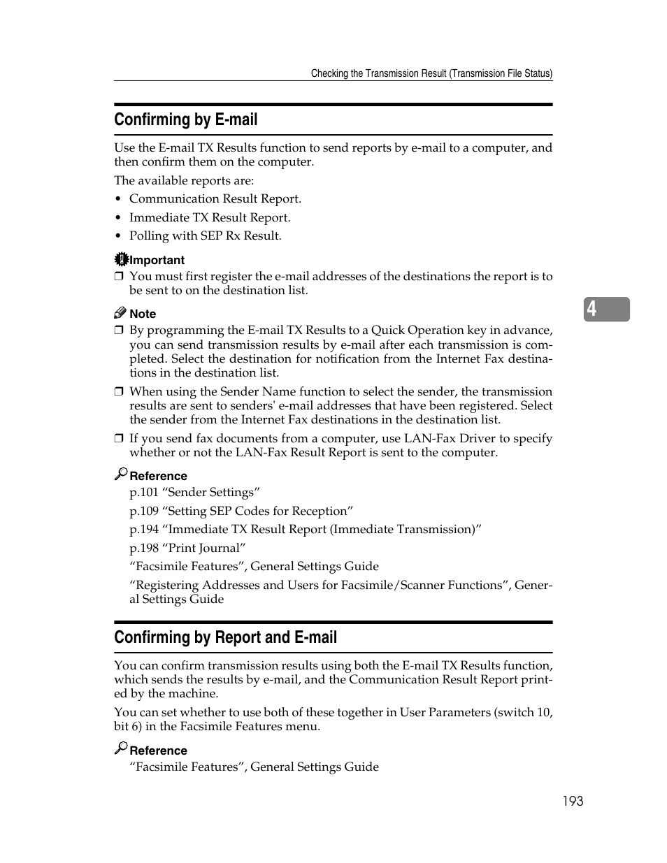 Confirming by e-mail, Confirming by report and e-mail | Xerox C3000 User Manual | Page 203 / 298