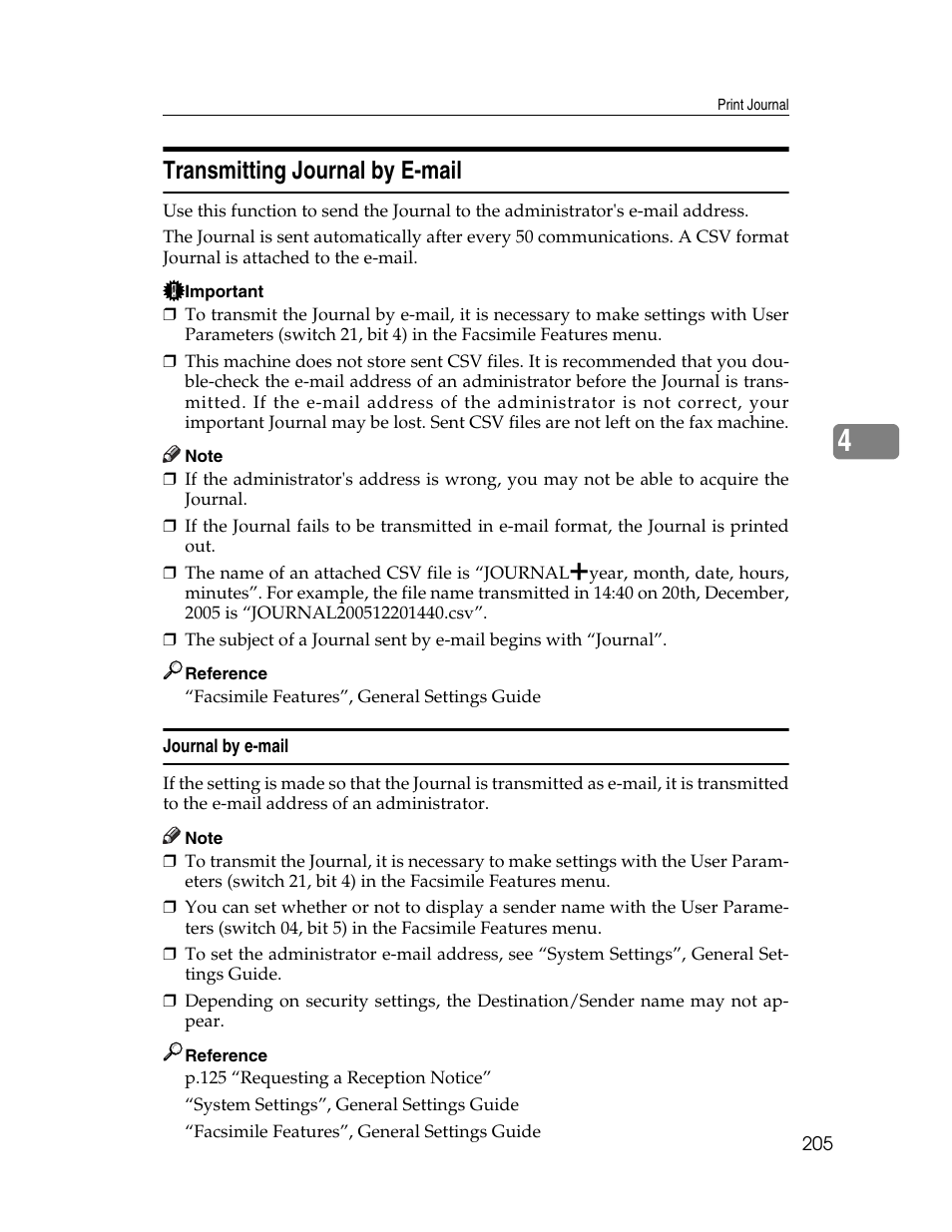 Transmitting journal by e-mail, Journal by e-mail | Xerox C3000 User Manual | Page 215 / 298