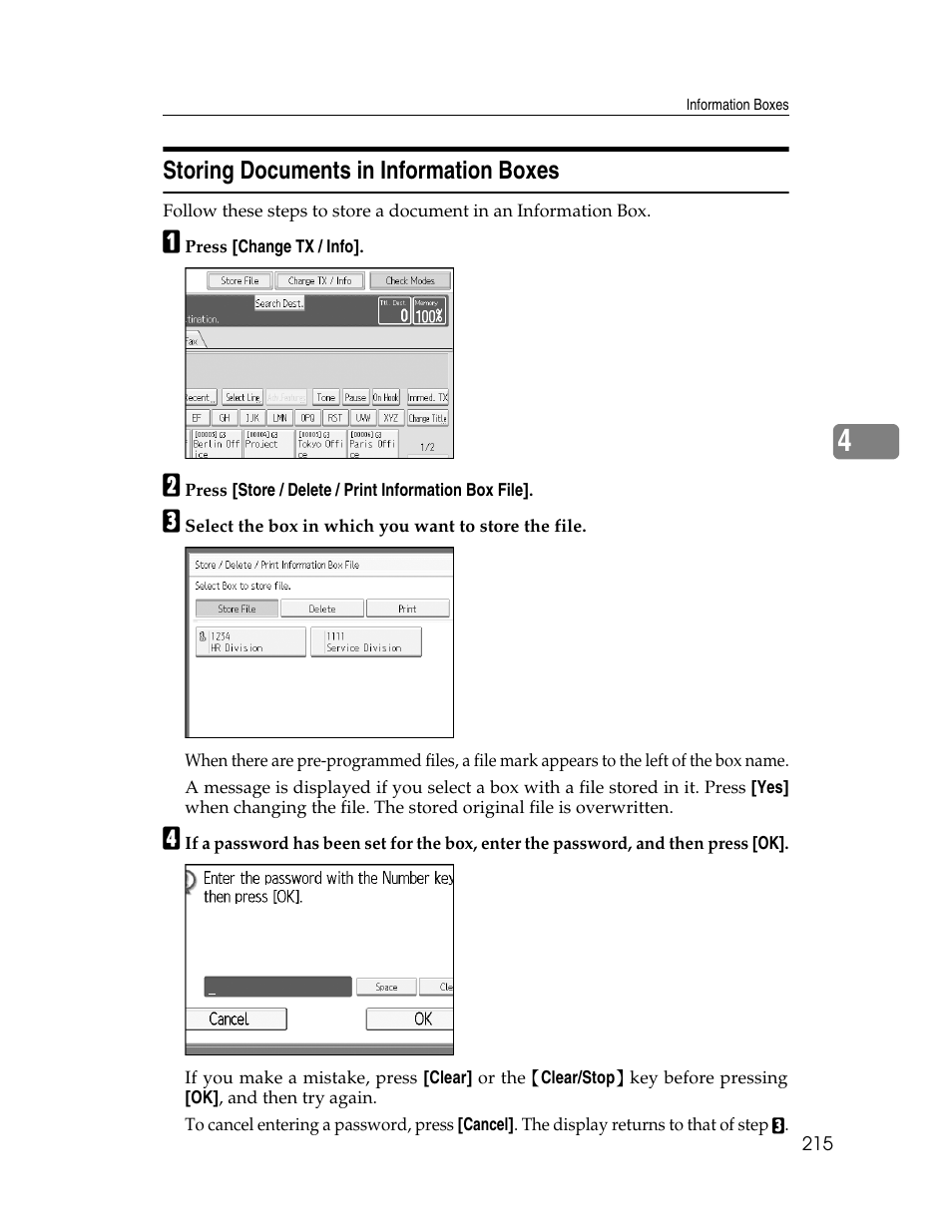 Storing documents in information boxes | Xerox C3000 User Manual | Page 225 / 298