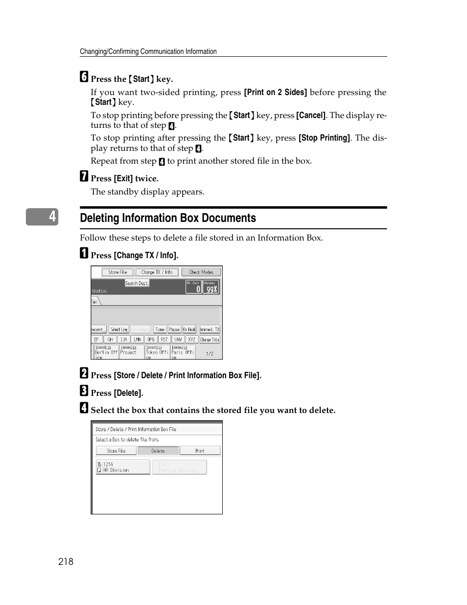 Deleting information box documents, P.218 “deleting information box documents | Xerox C3000 User Manual | Page 228 / 298