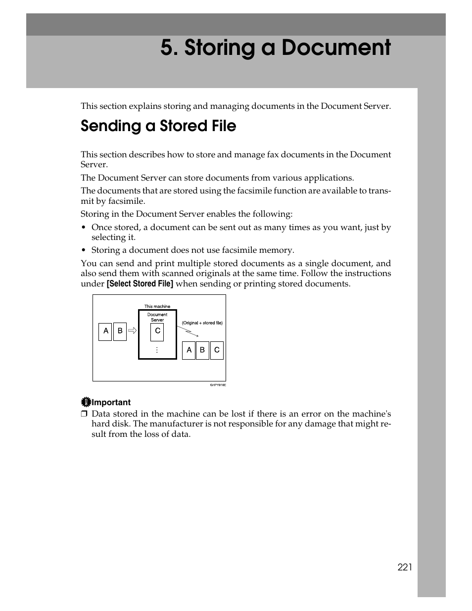 Storing a document, Sending a stored file, P.221 “storing a document | Xerox C3000 User Manual | Page 231 / 298